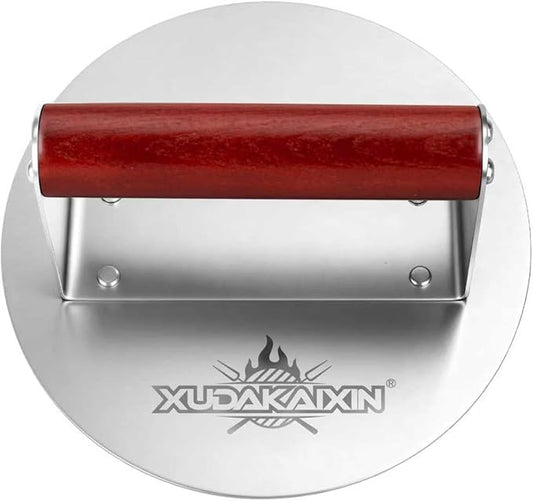 Stainless Steel Smash Burger Press 6.3",Hamburger Smasher Tool,BBQ Griddle Accessories for Hamburger, Steak, Meat,Perfect for Blackstone, Camp Chef, & Indoor Griddles (Round)