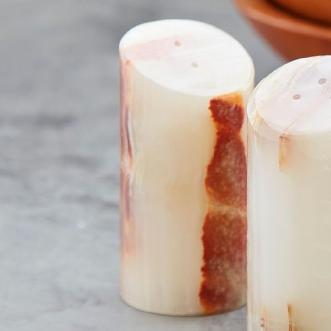 Pink Green Onyx Marble Stone Salt Pepper Shakers