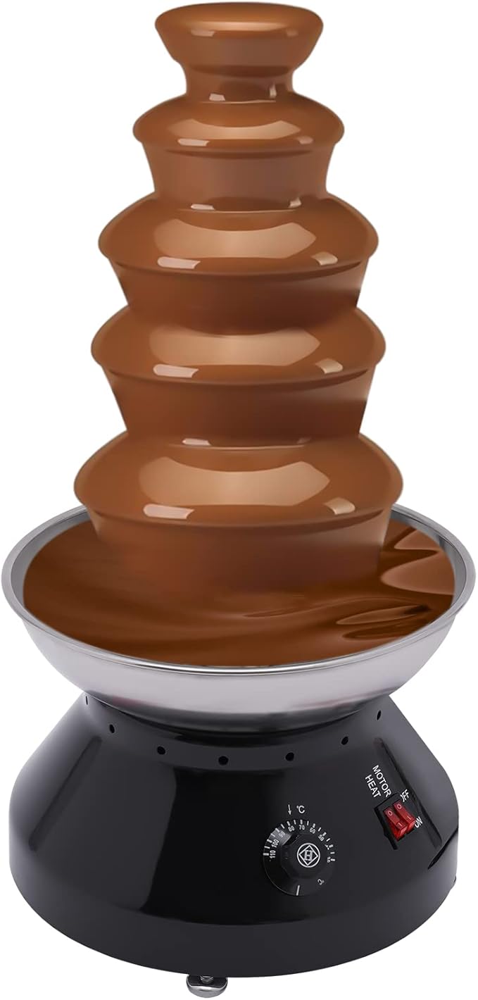 5 Tier Commercial Chocolate Fountain, 230W 7lb Large Capacity Stainless Steel Hot Chocolate Fondue Tower Fountain Machine for Buffet Dinner, Wedding Parties, 86-230℉ (Black)