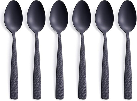 Matte Black Dessert Spoon Set of 6, FULLYWARE 7.0 inches Stainless Steel Black Metal Teaspoon, Satin Finish