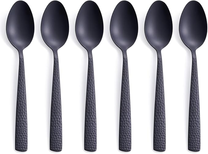 Matte Black Teaspoon Set of 6, FULLYWARE 7.0 inches Stainless Steel Black Metal Coffee Dessert Spoons, Satin Finish