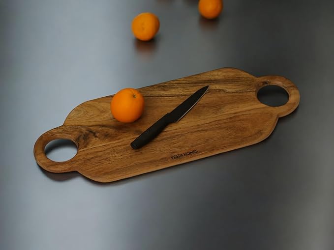 Vesta Homes Wooden Cutting Board, Platter, Serving Board, Charcuterie, and Cheese Board for Kitchen | Natural Acacia Wood | 24x9x0.6 inches | Handcrafted in India