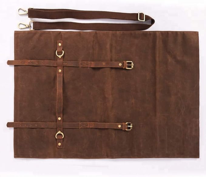 Large Chef’s Knife Roll Bag,Heavy Duty Waxed Canvas Knife Carrier,11 Pockets Kitchen Cooking Tools Storage Case, Easily Carried By Shoulder Strap ForProfessional Chefs,Culinary School Students