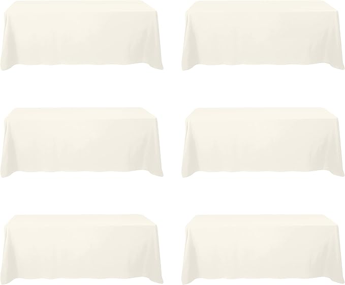 BRILLMAX 6 Pack Ivory Tablecloths 90 x 156 Inch for 8ft Rectangle Tables - 150 GSM Polyester Fabric, Floor Length Drop, Water, Stain & Wrinkle Resistant Cloth Cover for Wedding Reception Banquet