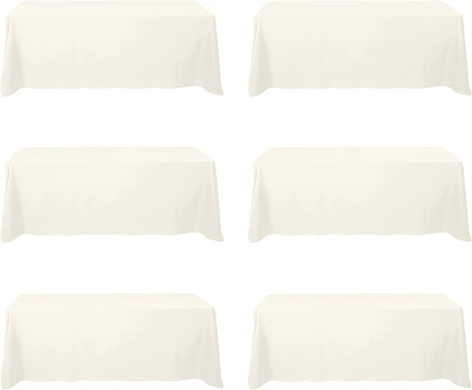 BRILLMAX 6 Pack Ivory Tablecloths 90 x 156 Inch for 8ft Rectangle Tables - 150 GSM Polyester Fabric, Floor Length Drop, Water, Stain & Wrinkle Resistant Cloth Cover for Wedding Reception Banquet