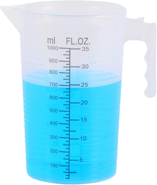 Large Measuring Measure Pitcher for Kitchen, 35oz/1000ml Transparent Plastic Container with Handle, Dual Scale Markings (35oz / 1000ml)