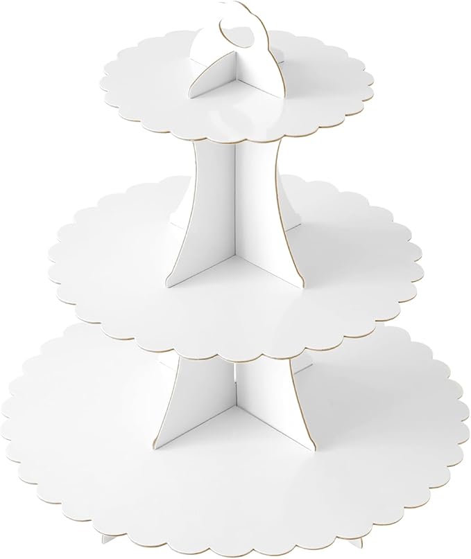 Soleebee 3-Tier Cupcake Stand, Cardboard Cupcake Tower, Dessert Cup Cake Stand Tower for Birthday Wedding Party Decoration, Cupcake Tier Stand 1 Set (White)