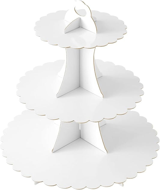 Soleebee 3-Tier Cupcake Stand, Cardboard Cupcake Tower, Dessert Cup Cake Stand Tower for Birthday Wedding Party Decoration, Cupcake Tier Stand 1 Set (White)