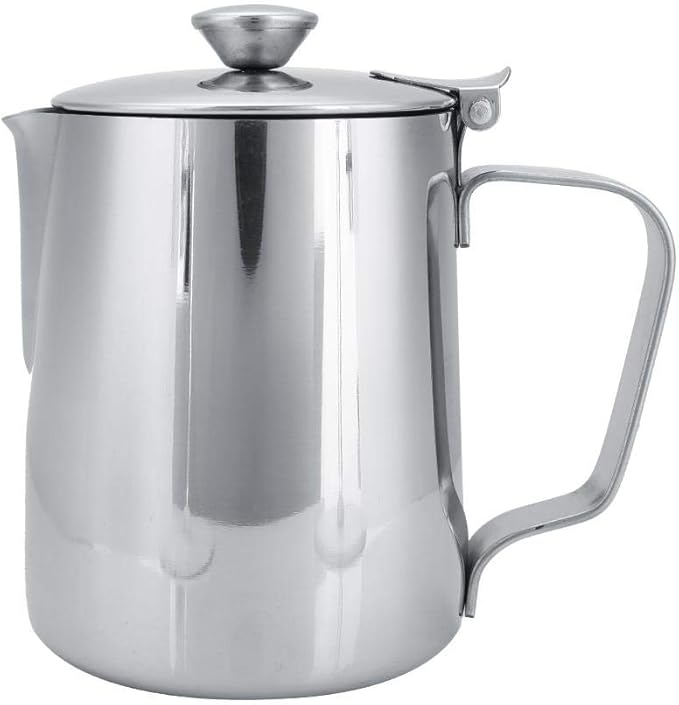 Milk Frothing Cup, Stainless Steel MugPitcher Jug with Lid Latte Coffee Art Tool for Home Cafe Bar Restaurant Hotel(350mL)
