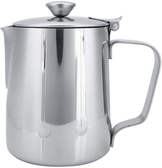 Milk Frothing Cup, Stainless Steel MugPitcher Jug with Lid Latte Coffee Art Tool for Home Cafe Bar Restaurant Hotel(350mL)