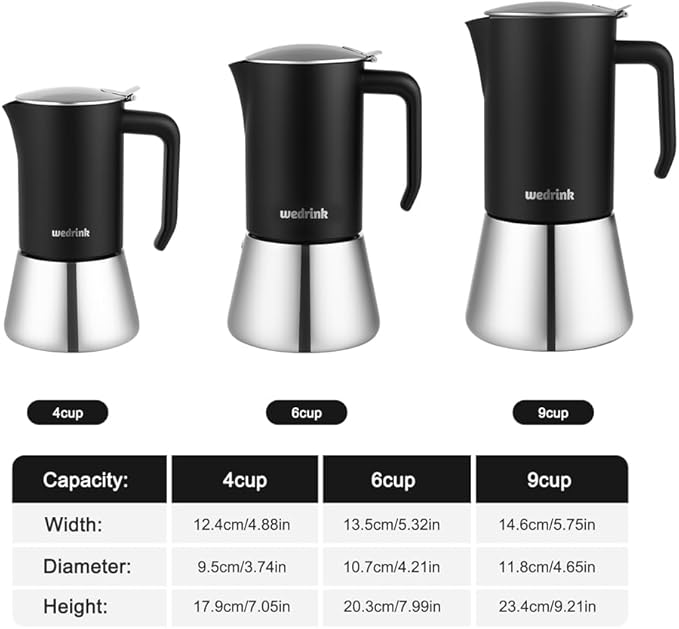 wedrink Stovetop Espresso Maker 9 Espresso Cups Stainless Steel Moka Pot for Greca, Induction, Electric & Gas Stoves(15 OZ/450ml)
