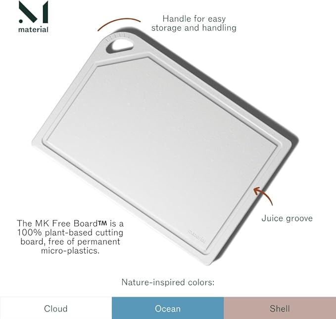 The MK Free Board - Large Plant-Based, Eco-Friendly Cutting Board, Dishwasher-Safe with Juice Groove and Free of Permanent Microplastics (Cloud)