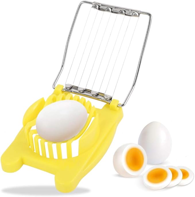 Heavy-Duty Plastic Egg Slicer with Stainless Steel Wires Multipurpose Boiled Egg Salad Slicer Strawberry Cheese Slicing Tools -Yellow