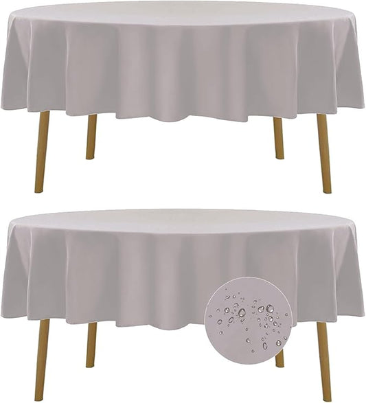 Fokitut 2 Pack Waterproof Round Tablecloth, 70 Inch, Stain Resistant and Wrinkle Polyester Table Cloth, Fabric Table Cover for Kitchen Dining, Wedding, Party, Holiday Dinner-Silver