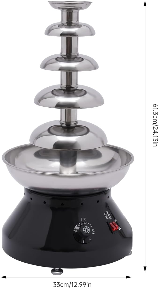 5 Tier Commercial Chocolate Fountain, 230W 7lb Large Capacity Stainless Steel Hot Chocolate Fondue Tower Fountain Machine for Buffet Dinner, Wedding Parties, 86-230℉ (Black)