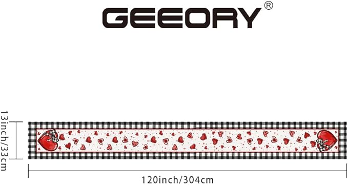 GEEORY Valentine's Day Table Runner 13 x 120 Inch, Red Hearts Polka Dots Decorative Farmhouse Table Decoration for Kitchen Dinning, Indoor Outdoor Dinner Party GT138-120