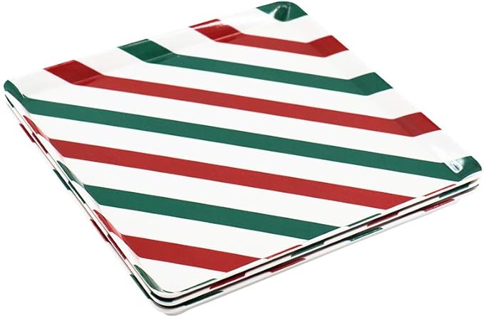 GWPP 10.5" x 10.5" x 3/4" Melamine Plastic Breakfast Serving Tray, Set of 3. for Restaurant Indoor or outdor Picnic Camping. (Red and Green Lines)