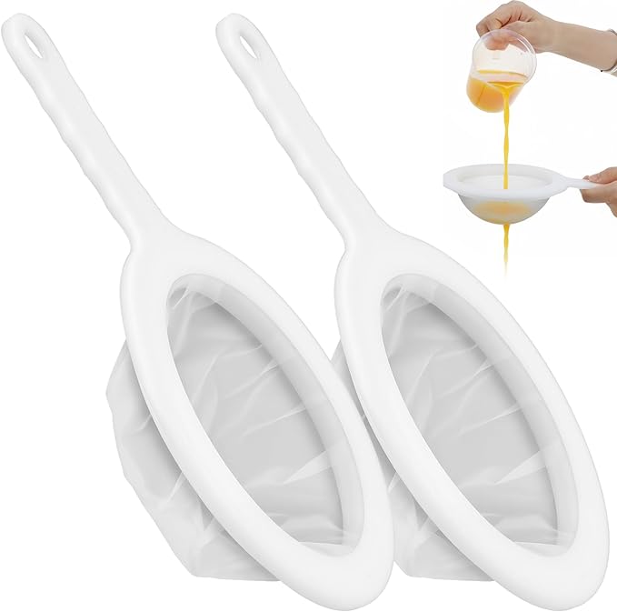 Grevosea 2 Pcs Fine Mesh Strainer Small Plastic Juice Strainer After Juicing Fine Mesh Sieve with Handle Cheese Cloths for Straining Tea Coffee Juice Yogurt and Soup Kitchen Accessories