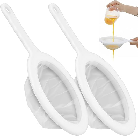 Grevosea 2 Pcs Fine Mesh Strainer Small Plastic Juice Strainer After Juicing Fine Mesh Sieve with Handle Cheese Cloths for Straining Tea Coffee Juice Yogurt and Soup Kitchen Accessories