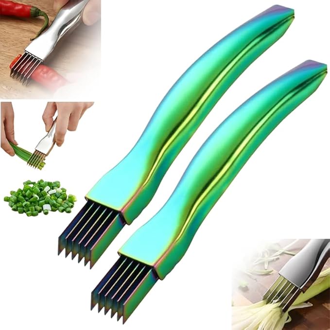 Shred Silk The Knife, 2024 Stainless Steel Finger Guard Green Onion Cutter Shred Silk Knife Set, Kitchen Safe Steel Slicing Tool for Hands Kitchen Vegetable Cutter for Chopping, Cutting