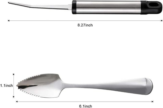 Grapefruit Spoons and Grapefruit Knife, Set of 7 Food Grade Stainless Steel Dessert Spoons Mirror Finish Fruit Knife, Serrated Grapefruit Utensils Tool, Suitable for Citrus Fruits Desserts Salads