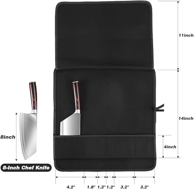6 Slot Puncture Resistant Knife Roll, Waxed Canvas Knife Bag Featuring UHMWPE Fabric, Tie Straps Knife Roll Bag Fit 8-Inch Chef Knives