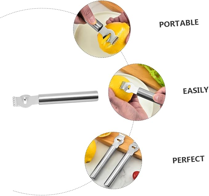 STOBAZA Stainless Steel Lemon Peeler 3pcs Set Kitchen Tool Easy to Grip Lemon Slicer