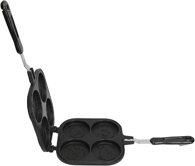 Double Sided Pancake Pan 4 Cups Egg Pan Double Side Aluminum Alloy Non Stick Frying Pan Multifunctional Wheel Pie Bread Egg Cooker