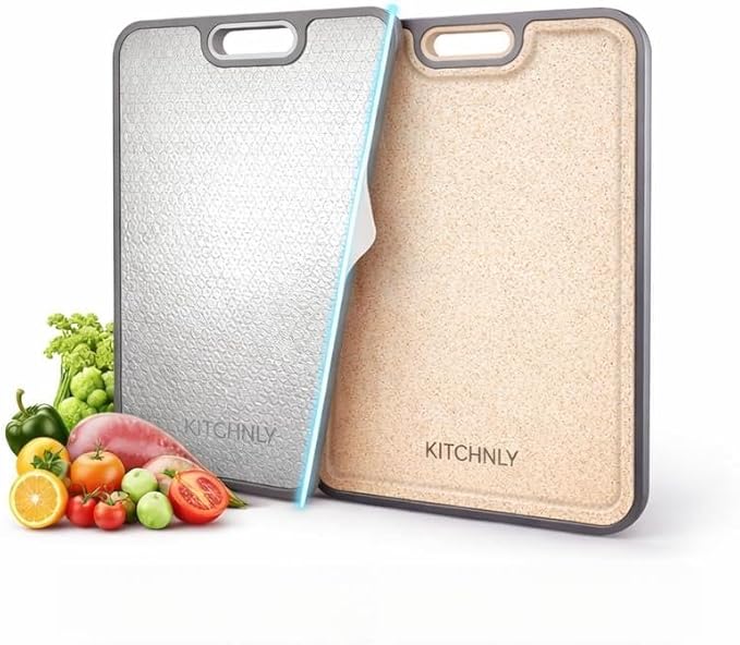 2 in 1 Titanium Cutting Board for Kitchen – Large 16" x 11"- 100% Pure Titanium & Wheat Straw PP Double Sided Chopping Board - Hygienic, Non-Toxic, Food grade, Non Slip, Textured Surface