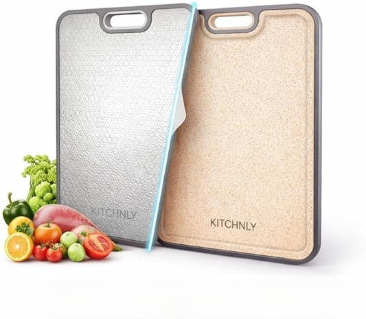 2 in 1 Titanium Cutting Board for Kitchen – Large 16" x 11"- 100% Pure Titanium & Wheat Straw PP Double Sided Chopping Board - Hygienic, Non-Toxic, Food grade, Non Slip, Textured Surface