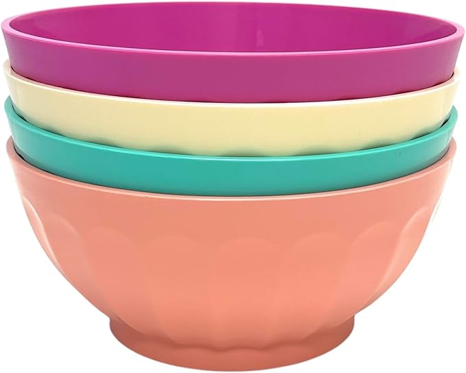 Mintra Colorful Unbreakable Plastic Bowl 4pk (Large 1.8L Set 2 Purple, Cream, Teal, Salmon)