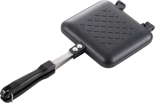 Yoshikawa SJ2408 Hot Sand Maker, For Gas Fire, Crispy, Single Fluorine Processed, Tanned Grill, Total Width 5.9 x Length 13.8 x Height 1.3 inches (15 x 35 x 3.2 cm), Black, Outdoor Camping