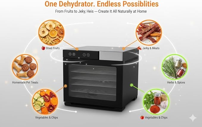 700W SQUARE Food Dehydrator with 5 Adjustable Stackable Trays – 4-Hour Fast Drying for Fruits, Vegetables, Herbs & Meats – BPA-Free with Accessories