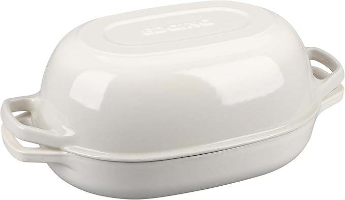 EDGING CASTING Enameled Cast Iron Oval Dutch Oven Pot with Lid, Dutch Oven for Sourdough Bread Baking, Oval Bread Pan, Bread Oven, Bread Dutch Oven, 7qt, White