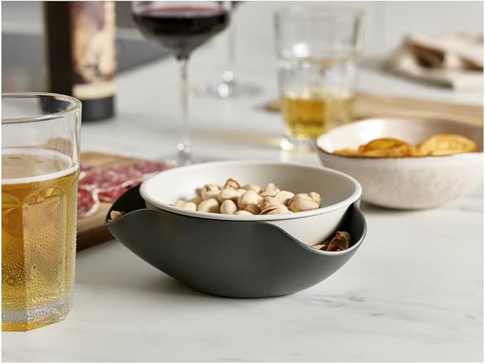 Joseph Joseph Double Dish Pistachio and Snack Serving bowl with Food Waste Compartment, BPA-Free - Grey