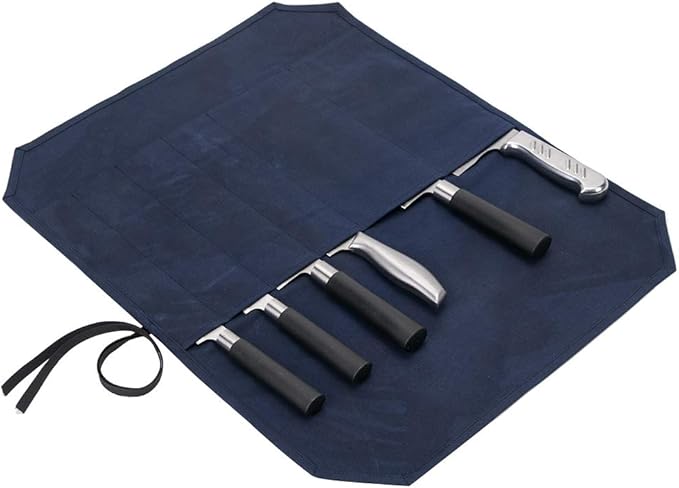 HERSENT Chef’s Knife Roll Case, Waxed Canvas Cutlery Knives Holders Protectors, Home Kitchen Cooking Tools And Utensils Wrap Bag Wallet, Multi-Purpose Brush Roll Bag, Travel Tool Roll Pouch