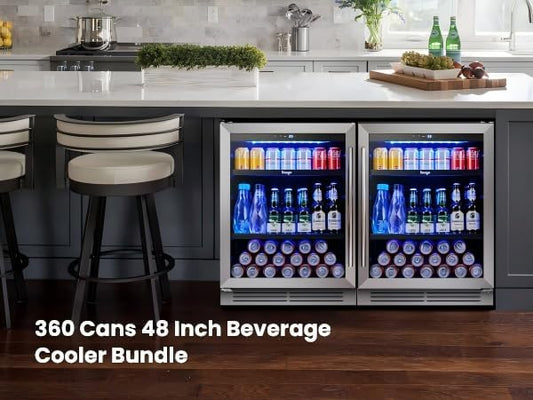 Yeego 24-Inch Built-In Beverage Refrigerator (2 Pack) - Large Capacity Drink Cooler with Glass Door, Auto Defrost Beverage & Wine Fridge for Cans and Bottles, Under Counter & Freestanding