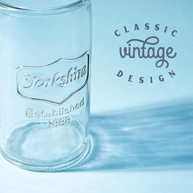 kitchentoolz Drinking Glasses Set of 6 - Yorkshire Tumbler 16 oz Glassware Cups for Cold Drinks, Iced Tea, Water, Cocktails - Classic Mason Jar Style