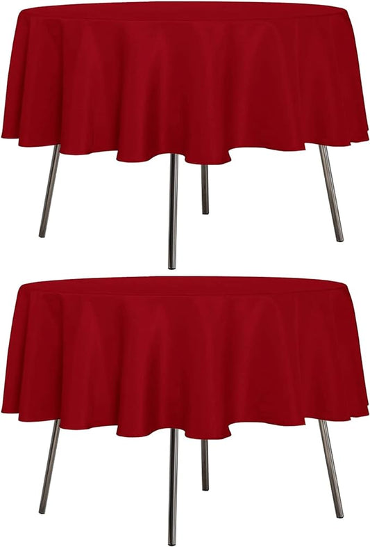 sancua 2 Pack Round Tablecloth 70 Inch Red, Stain and Wrinkle Resistant Table Cloth - Washable Polyester Table Cover for Dining Tables, Buffet Parties and Camping