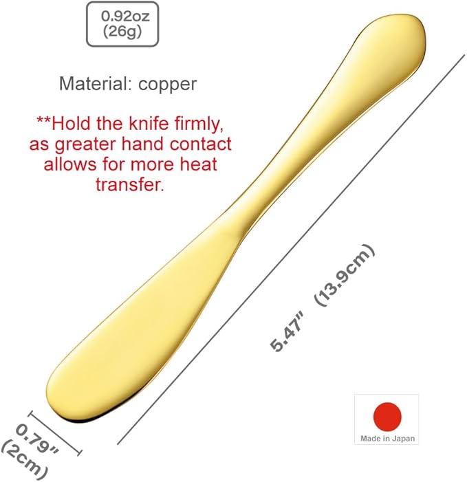 Terra Distribution Copper Butter Knife Spreader [ Made in Japan ] Superb Thermal Conductivity for Effortless Slicing and Spreading (Gold)