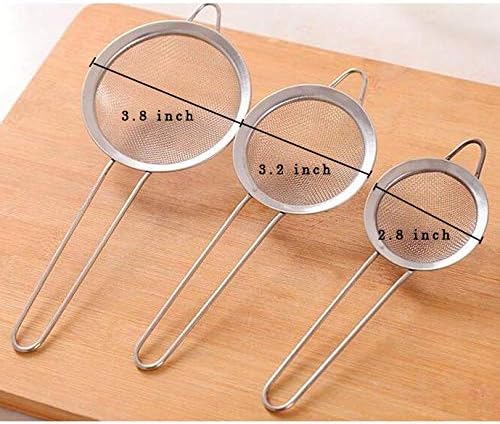 3 Pack - 3.8", 3.2", 2.8" Diameter Stainless Steel Fine Mesh Strainer with Sturdy Handle and Hook