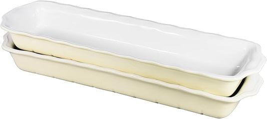 15" x 3.5" Ceramic Loaf pan, Set of 2, 27 OZ Rectangle Bakeware Baking Supplies Heritage Loaf Pan - Relatively long, for Cake Bread Meatloaf and More, Cream olor