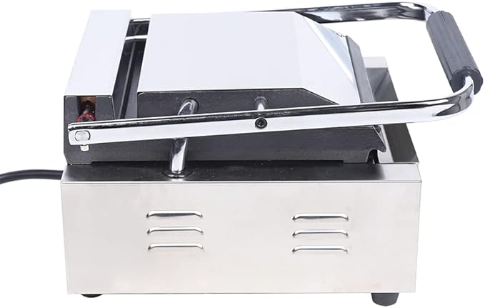 Commercial Panini Press Grill, 1800W Electric Stainless Steel Sandwich Maker, Portable Toaster with Handle Temp Control, Smooth Flat Surface Electric Griddle for Hamburger Steak Bacon