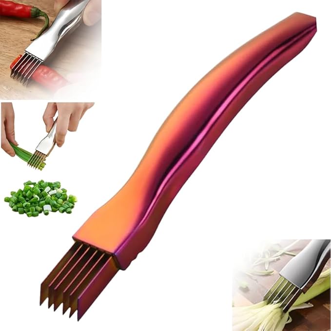 Shred Silk The Knife, 2024 Stainless Steel Finger Guard Green Onion Cutter Shred Silk Knife Set, Kitchen Safe Steel Slicing Tool for Hands Kitchen Vegetable Cutter for Chopping, Cutting