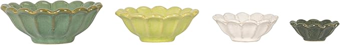 Creative Co-Op 4-Piece Stoneware Reactive Glaze Flower Shaped Bowl Set, Multicolor