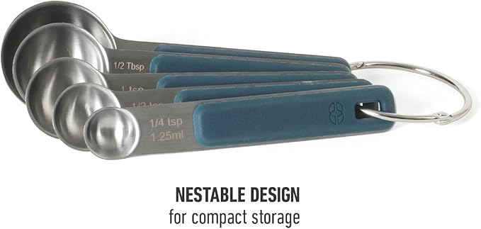 Calphalon Prime 5 Piece Stainless Steel Measuring Spoons W/Navy Blue Silicone Handles