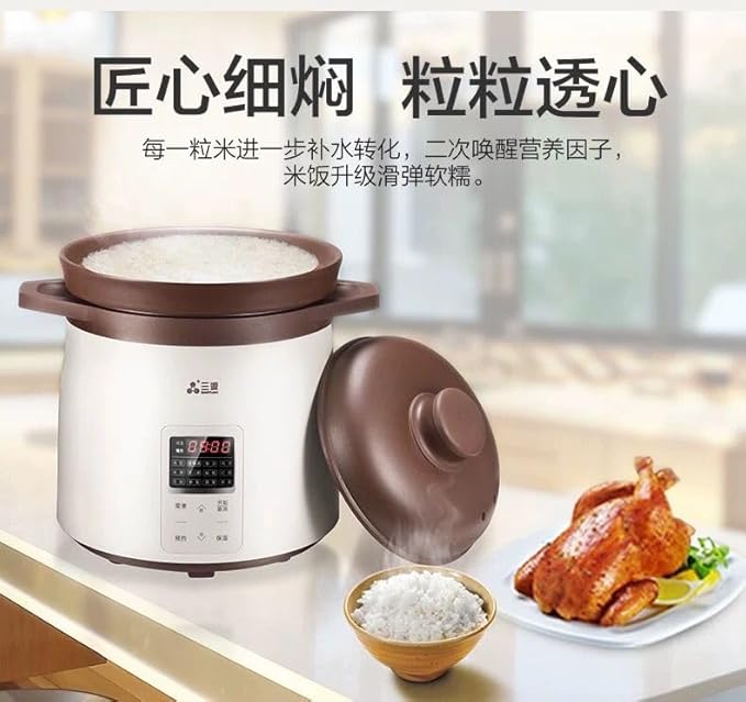 SanYuan 5L Ceramic Rice Cooker and Electric Stew Cooker, 12-in-1 Smart Slow Cooker with Inner Clay Pot, 700W, 24H Timer & Keep Warm, Baby Food Herbal Soup Maker – TGD50-SA21