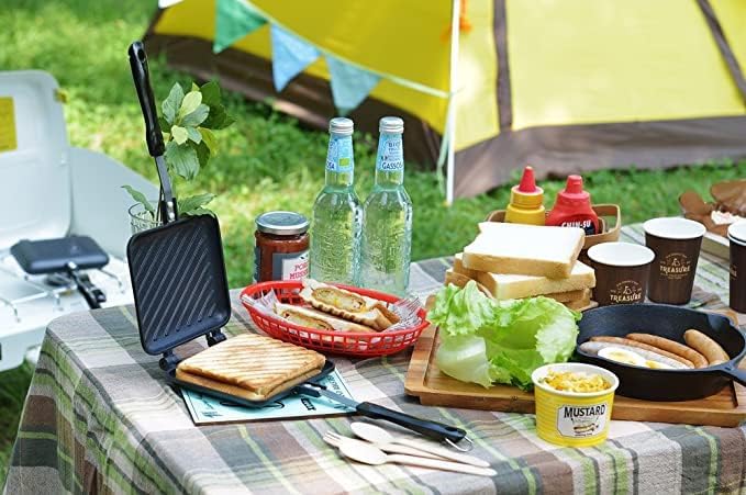Panini Press Hot Sandwich Maker Non-Stick Panini Grill Pan with Handle Aluminum Flip Pan for Home and Outdoor Camping, 4 Pack