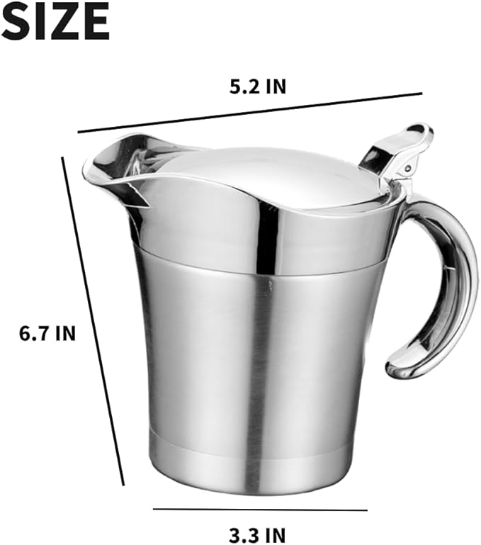 Sauce Gravy Pot, 304 Stainless Steel Thermal Insulated Double Wall Sauce Gravy Boat Pot with lid Serving for Cream, Salad Dressing, Sauce (Large size 750ml)