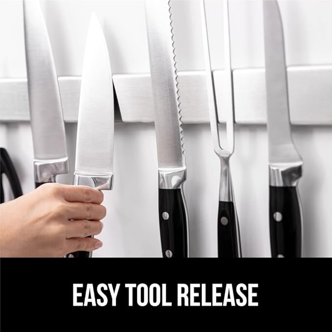 GORILLA GRIP Stainless Steel Magnetic Knife Holder for Wall, 24 in, Magnet Bar for Knives, Tools, Supplies, Heavy Duty Metal Strip Holds Up to 6 lbs, Kitchen Organizer, Non-Adhesive, Drilling Required
